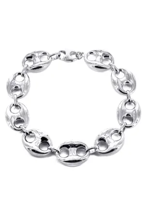 Semi Solid  Mens Puff Bracelet 10K White Gold