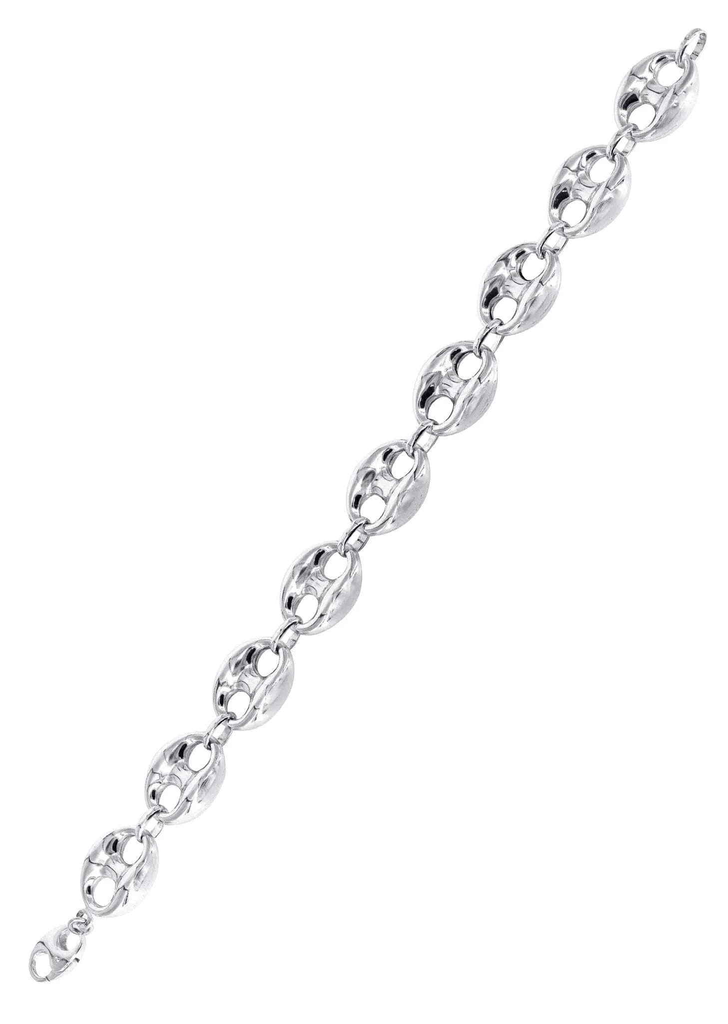 Semi Solid  Mens Puff Bracelet 10K White Gold