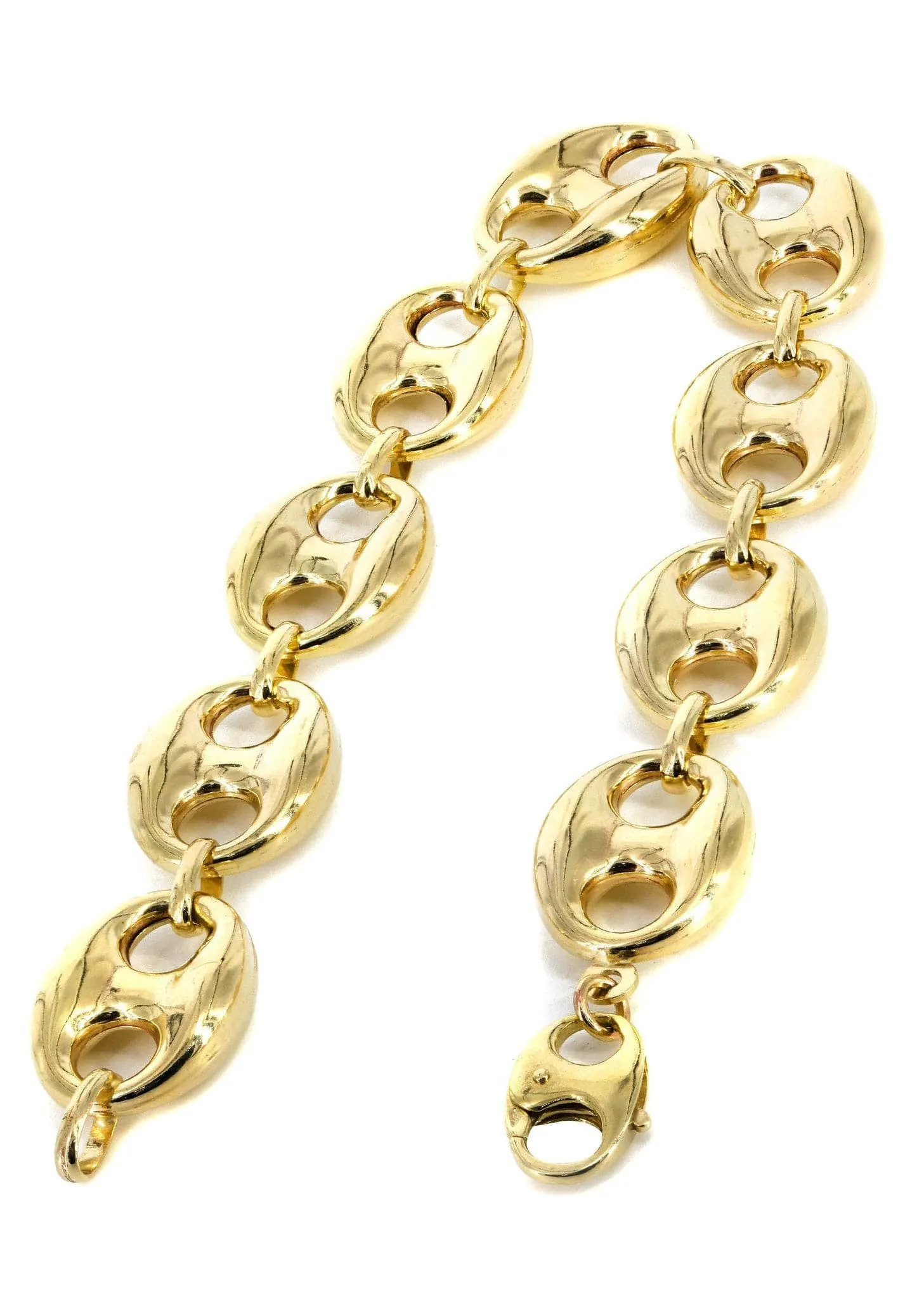 Semi Solid  Mens Puff Bracelet 10K Yellow Gold