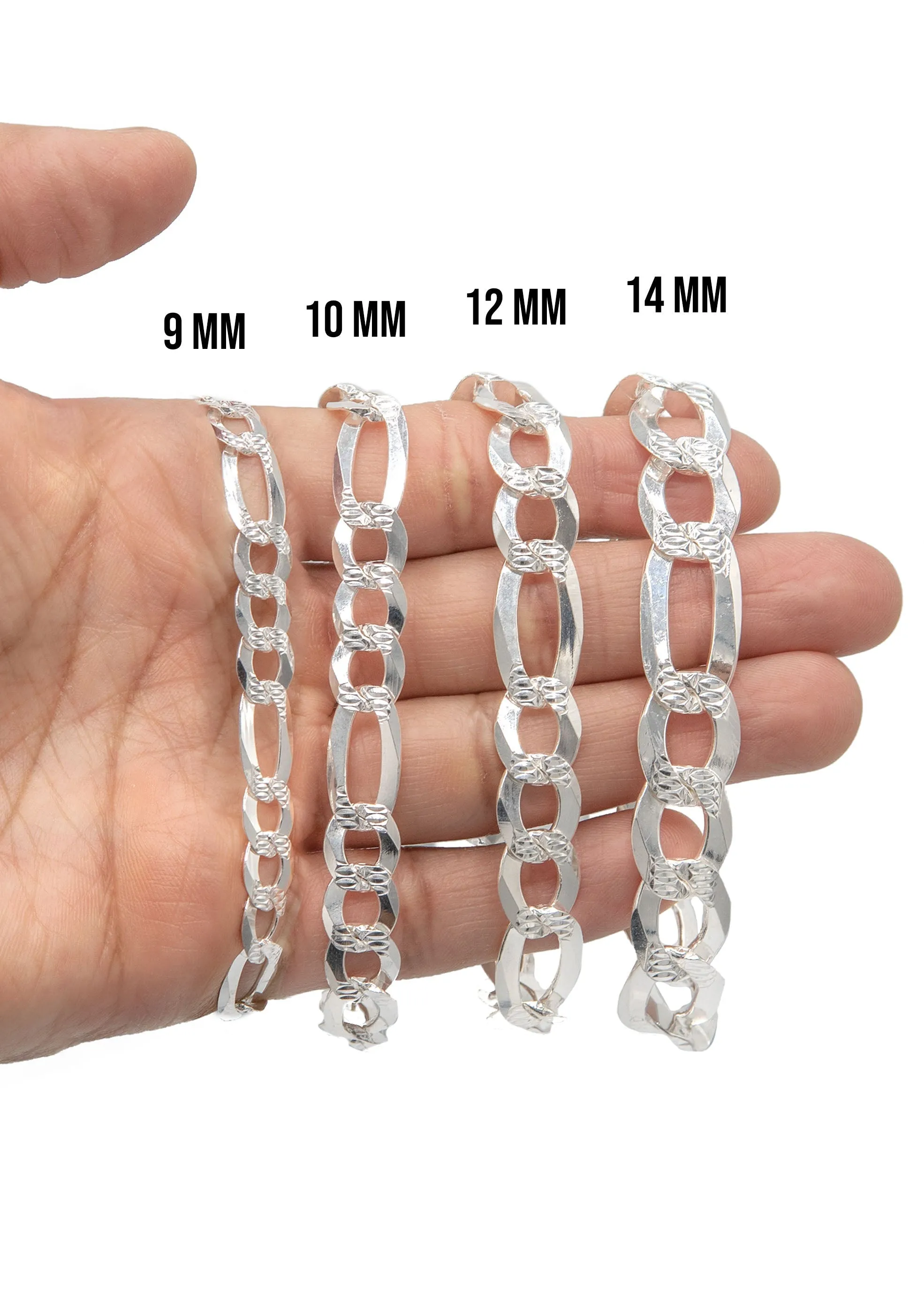 Silver Diamond Cut Figaro Bracelet