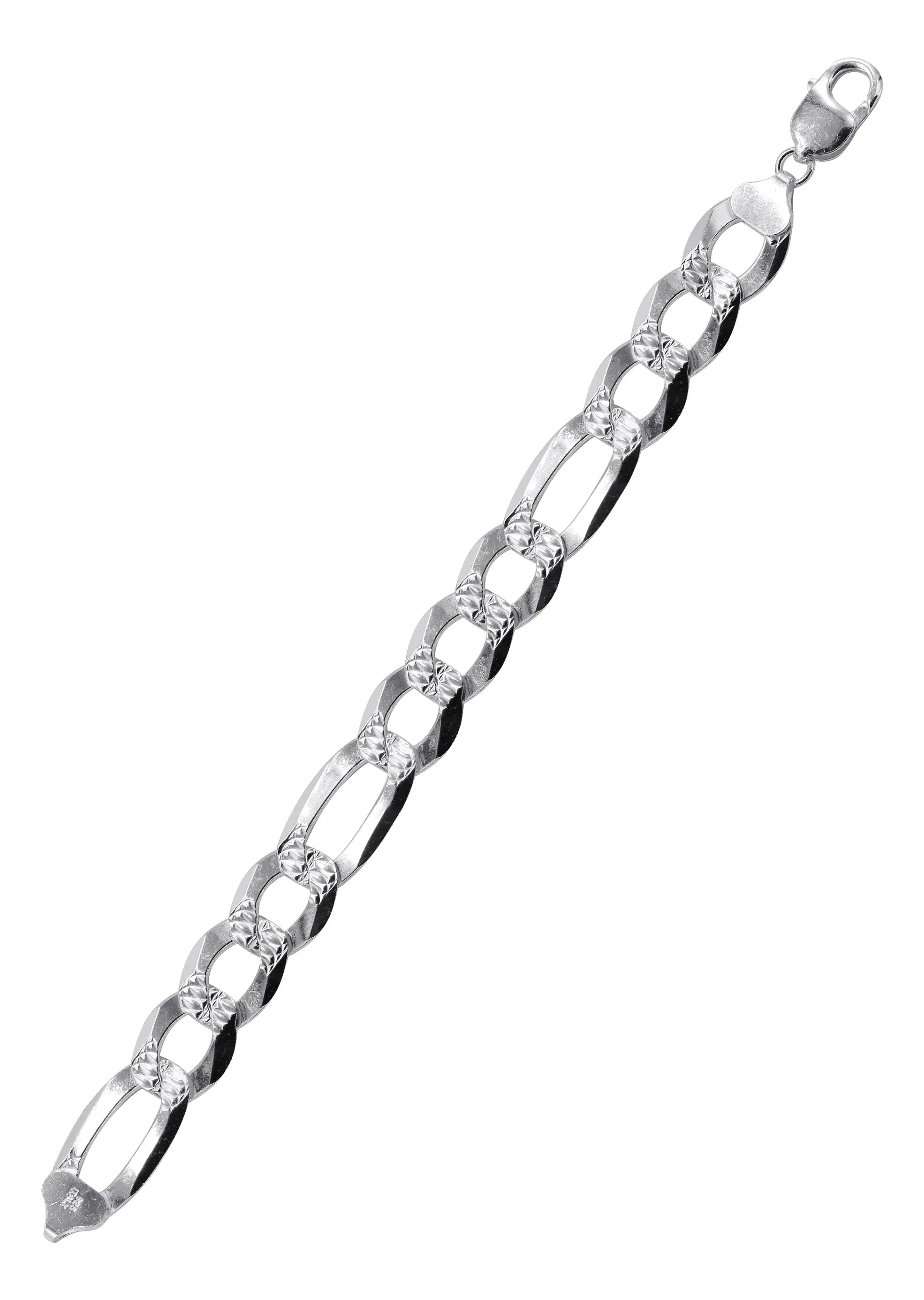 Silver Diamond Cut Figaro Bracelet