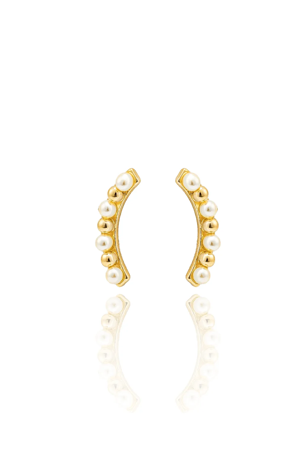 Tiny Bead Pearl Wide Curve Earrings (K100)