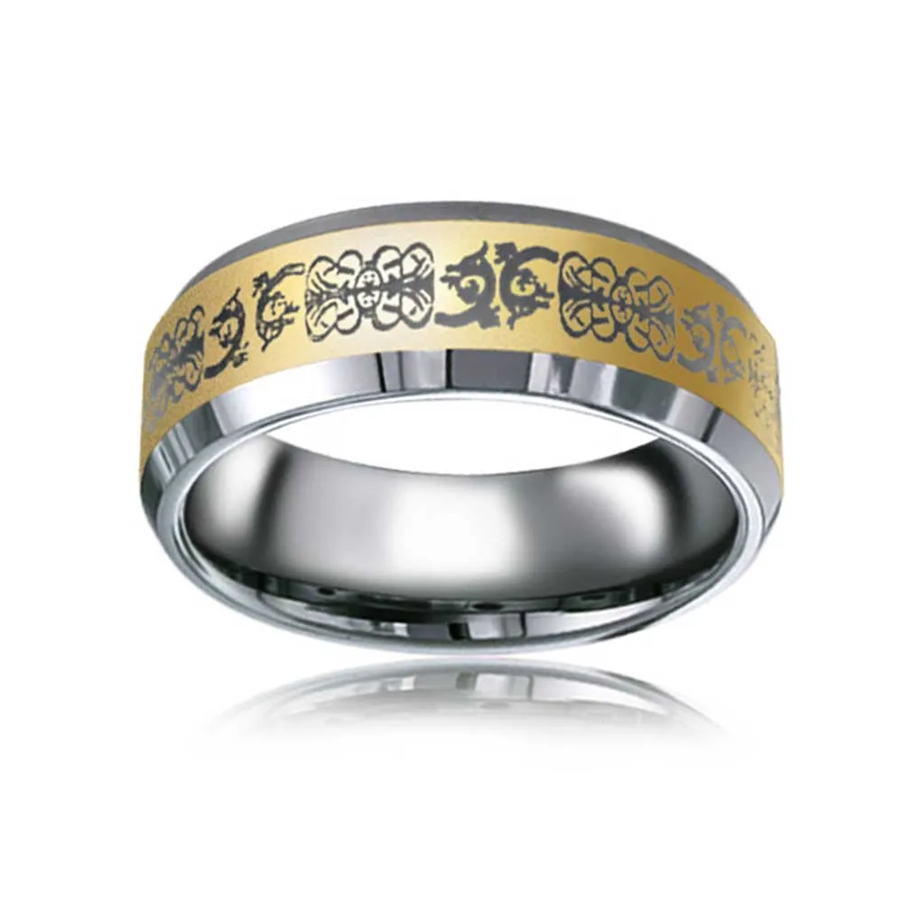 Unisex Tungsten Wedding Band Ring Celtic Knot Dragon Silver Gold Titanium Comfort Fit